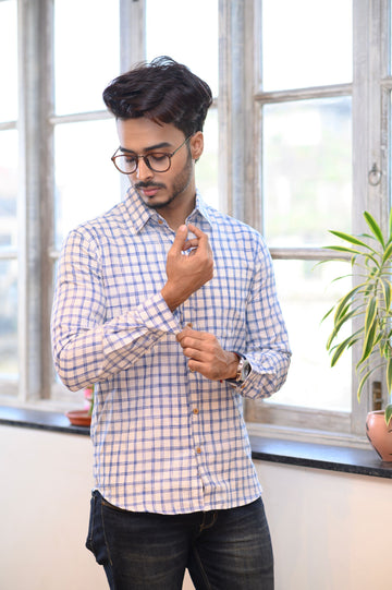 White & Blue Checks Shirt - NamegStore